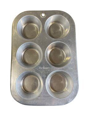 Vintage Worthmore Aluminum Muffin Pan 6 Cup Made in USA Cupcake Baking Tin Used